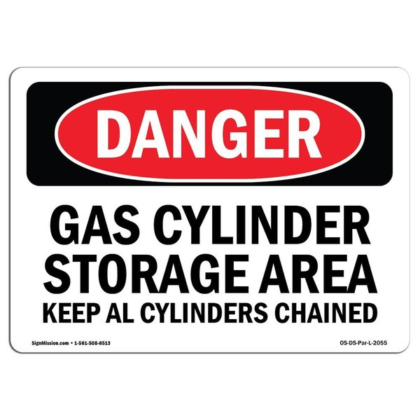 Signmission Safety Sign, OSHA Danger, 3.5" Height, Gas Cylinder Storage Area Keep All Cylinders, Landscape OS-DS-D-35-L-2055